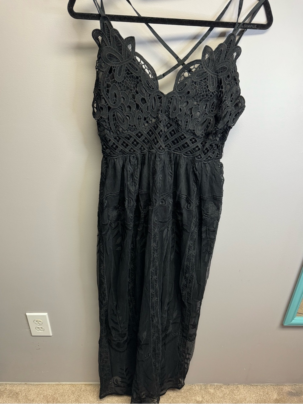 Black Lace Maxi Dress with Strappy Back